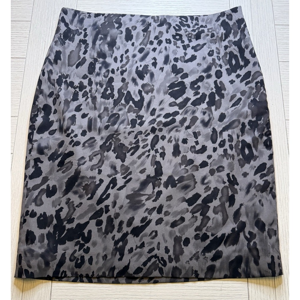 Ann Taylor Silk Spandex Lined Women's Blk Gray Animal Print Skirt Sz 6 Zip Close